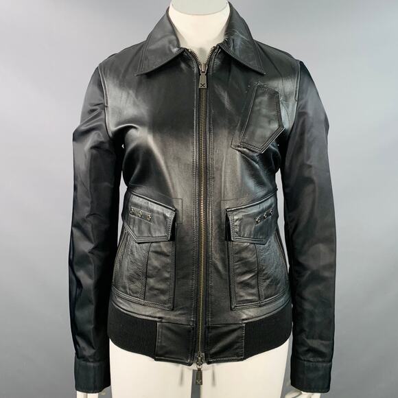 JOHN RICHMOND Size XL Black Faux Leather Polyamide Zip Up Jacket - Picture 1 of 8
